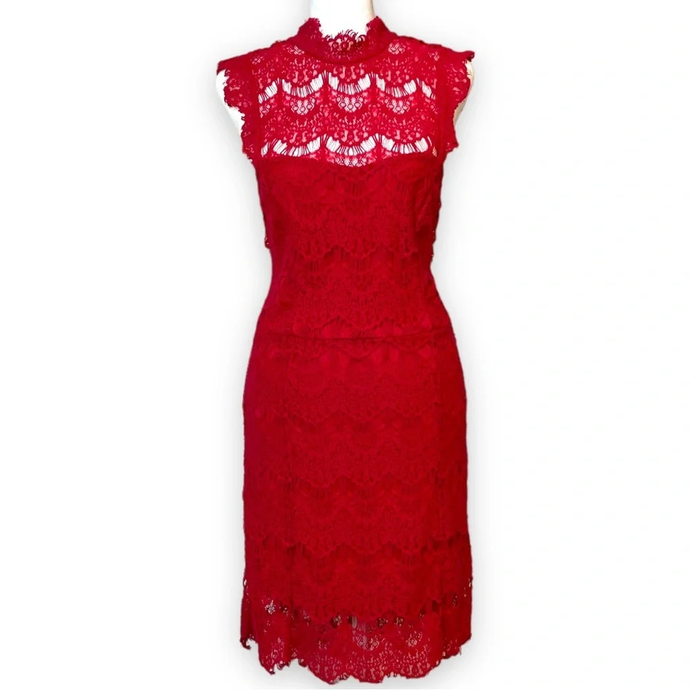 Free People Daydream Lace Mini Dress Red L Large Open Back Date Night Boho